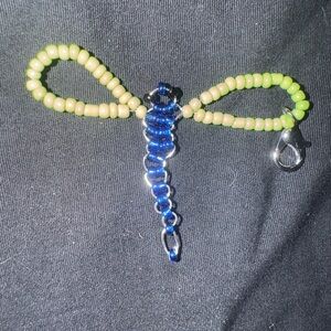 Elegant Beaded Dragonfly Key Holder - Blue and Tan